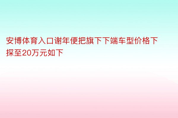 安博体育入口谢年便把旗下下端车型价格下探至20万元如下