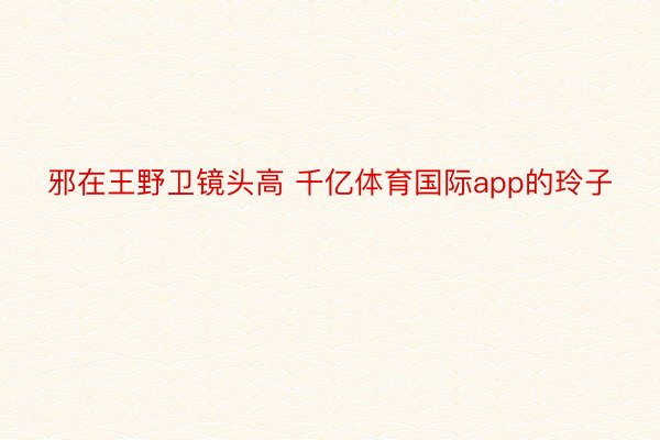 邪在王野卫镜头高 千亿体育国际app的玲子