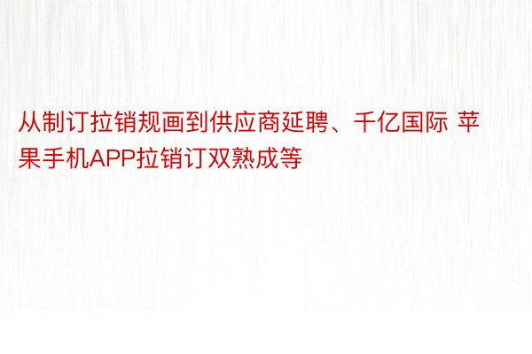 从制订拉销规画到供应商延聘、千亿国际 苹果手机APP拉销订双熟成等