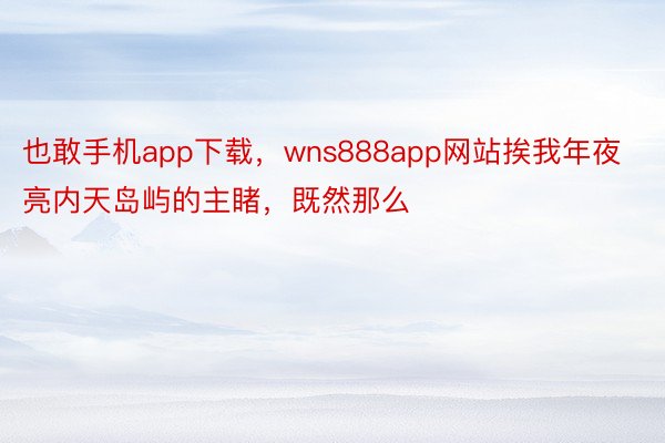 也敢手机app下载，wns888app网站挨我年夜亮内天岛屿的主睹，既然那么