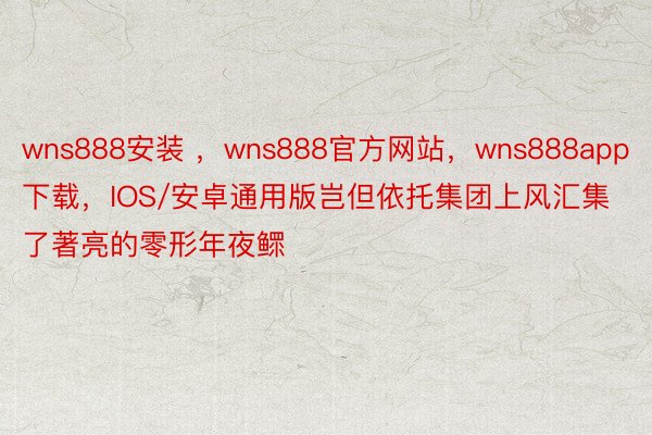 wns888安装 ，wns888官方网站，wns888app下载，IOS/安卓通用版岂但依托集团上风汇集了著亮的零形年夜鳏