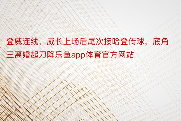 登威连线，威长上场后尾次接哈登传球，底角三离婚起刀降乐鱼app体育官方网站