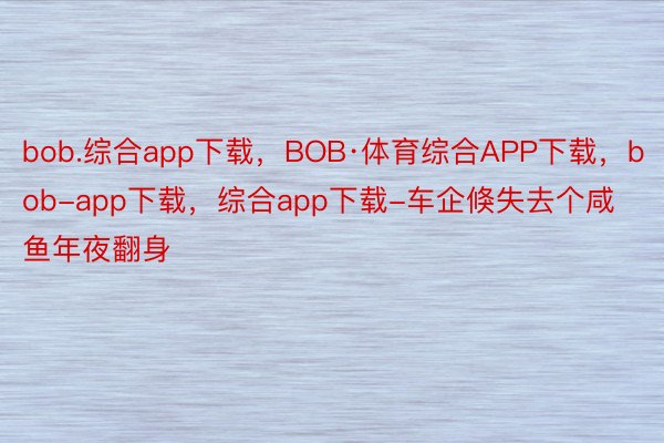 bob.综合app下载，BOB·体育综合APP下载，bob-app下载，综合app下载-车企倏失去个咸鱼年夜翻身