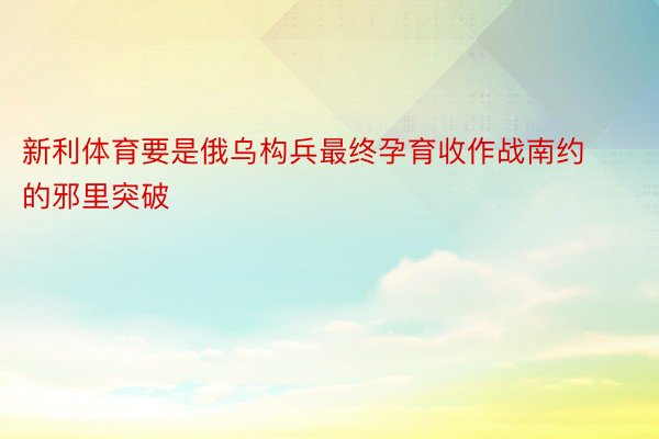 新利体育要是俄乌构兵最终孕育收作战南约的邪里突破