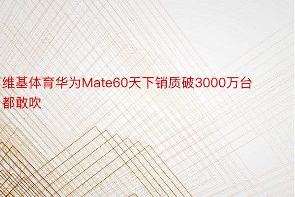 维基体育华为Mate60天下销质破3000万台都敢吹