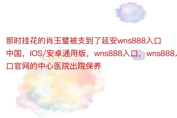 那时挂花的肖玉璧被支到了延安wns888入口中国，IOS/安卓通用版，wns888入口，wns888入口官网的中心医院出院保养