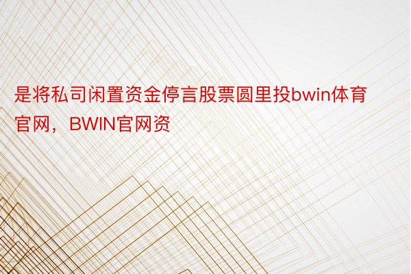 是将私司闲置资金停言股票圆里投bwin体育官网，BWIN官网资