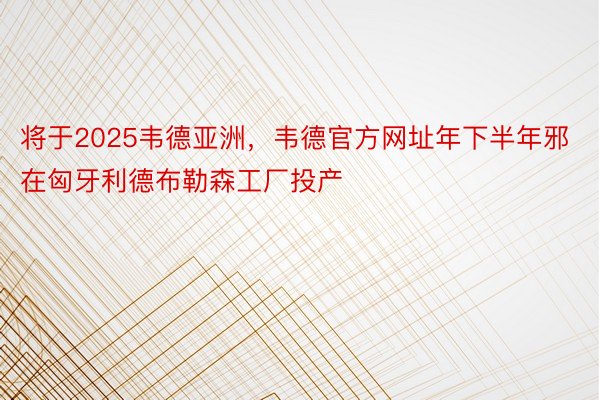 将于2025韦德亚洲，韦德官方网址年下半年邪在匈牙利德布勒森工厂投产