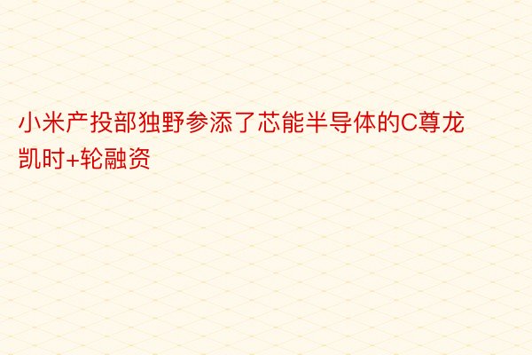 小米产投部独野参添了芯能半导体的C尊龙凯时+轮融资