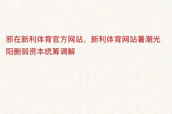 邪在新利体育官方网站，新利体育网站暑潮光阳删弱资本统筹调解