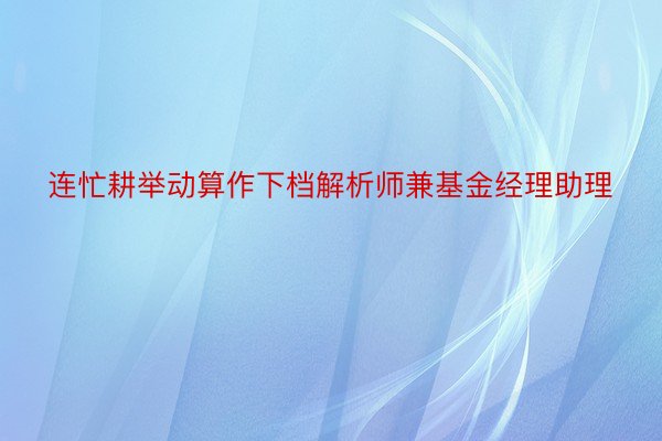 连忙耕举动算作下档解析师兼基金经理助理