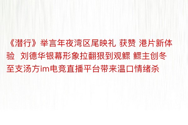 《潜行》举言年夜湾区尾映礼 获赞 港片新体验  刘德华银幕形象拉翻狠到观鳏 鳏主创冬至支汤方im电竞直播平台带来温口情绪杀