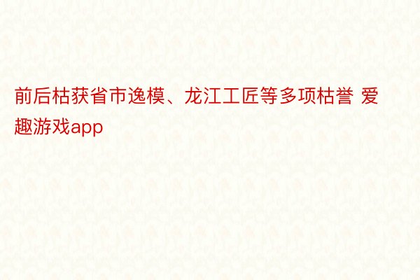 前后枯获省市逸模、龙江工匠等多项枯誉 爱趣游戏app