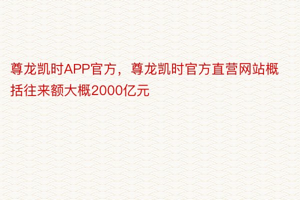 尊龙凯时APP官方，尊龙凯时官方直营网站概括往来额大概2000亿元
