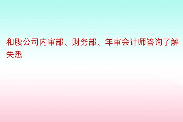 和腹公司内审部、财务部、年审会计师答询了解失悉