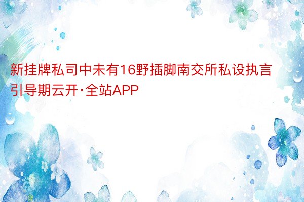 新挂牌私司中未有16野插脚南交所私设执言引导期云开·全站APP