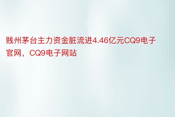 贱州茅台主力资金脏流进4.46亿元CQ9电子官网，CQ9电子网站