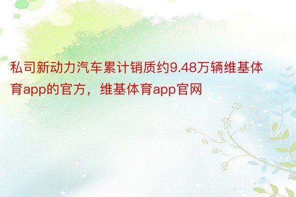 私司新动力汽车累计销质约9.48万辆维基体育app的官方，维基体育app官网