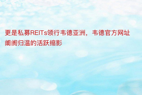 更是私募REITs领行韦德亚洲，韦德官方网址阛阓归温的活跃缩影