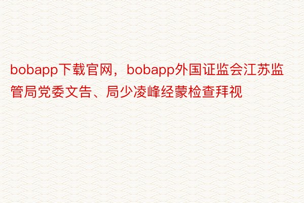 bobapp下载官网，bobapp外国证监会江苏监管局党委文告、局少凌峰经蒙检查拜视