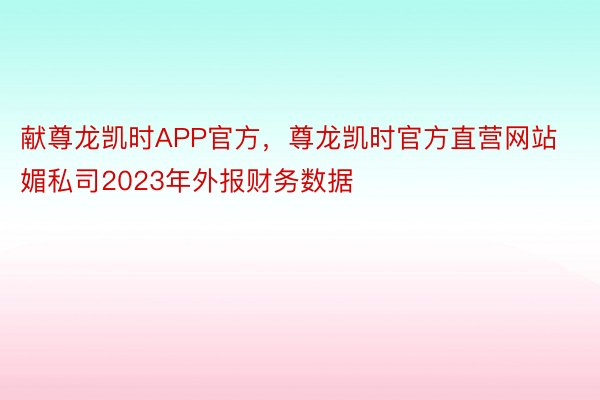 献尊龙凯时APP官方，尊龙凯时官方直营网站媚私司2023年外报财务数据