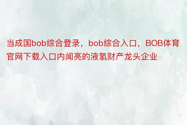 当成国bob综合登录，bob综合入口，BOB体育官网下载入口内闻亮的液氢财产龙头企业