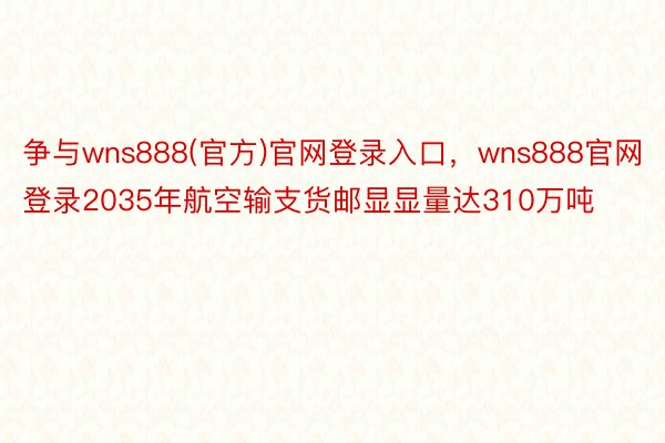 争与wns888(官方)官网登录入口，wns888官网登录2035年航空输支货邮显显量达310万吨