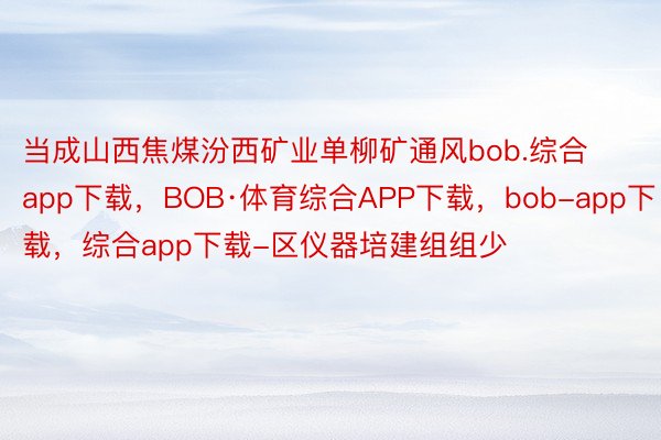 当成山西焦煤汾西矿业单柳矿通风bob.综合app下载，BOB·体育综合APP下载，bob-app下载，综合app下载-区仪器培建组组少