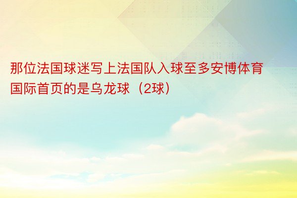 那位法国球迷写上法国队入球至多安博体育国际首页的是乌龙球（2球）