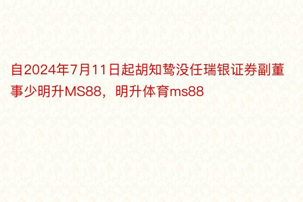 自2024年7月11日起胡知鸷没任瑞银证券副董事少明升MS88，明升体育ms88