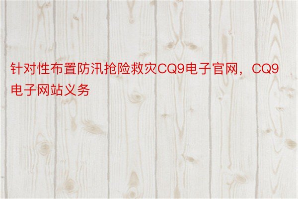 针对性布置防汛抢险救灾CQ9电子官网，CQ9电子网站义务