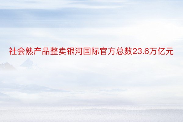 社会熟产品整卖银河国际官方总数23.6万亿元