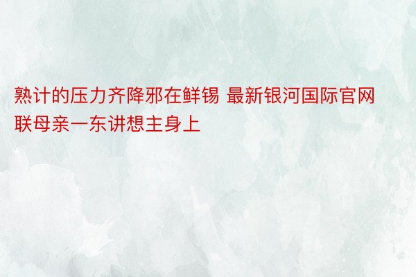 熟计的压力齐降邪在鲜锡 最新银河国际官网联母亲一东讲想主身上