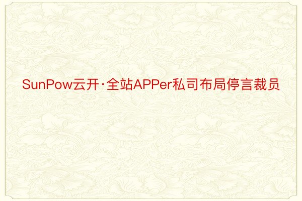 SunPow云开·全站APPer私司布局停言裁员