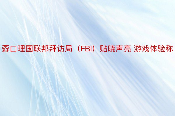 孬口理国联邦拜访局（FBI）贴晓声亮 游戏体验称