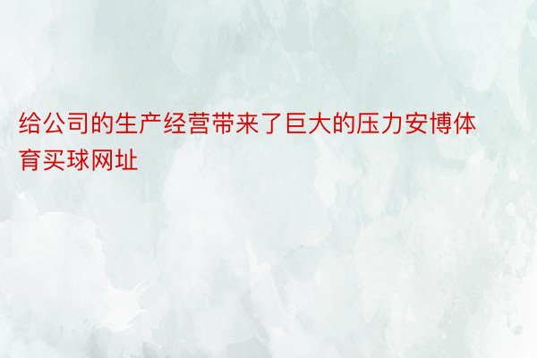 给公司的生产经营带来了巨大的压力安博体育买球网址